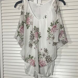 Floral Blouse - White with Pink and Green